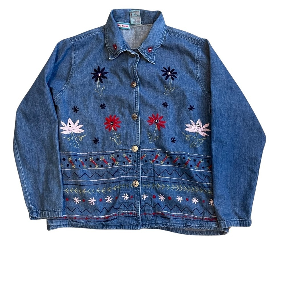 Nectar women vintage floral embroidered denim shirt jacket (shacket) M/8-10